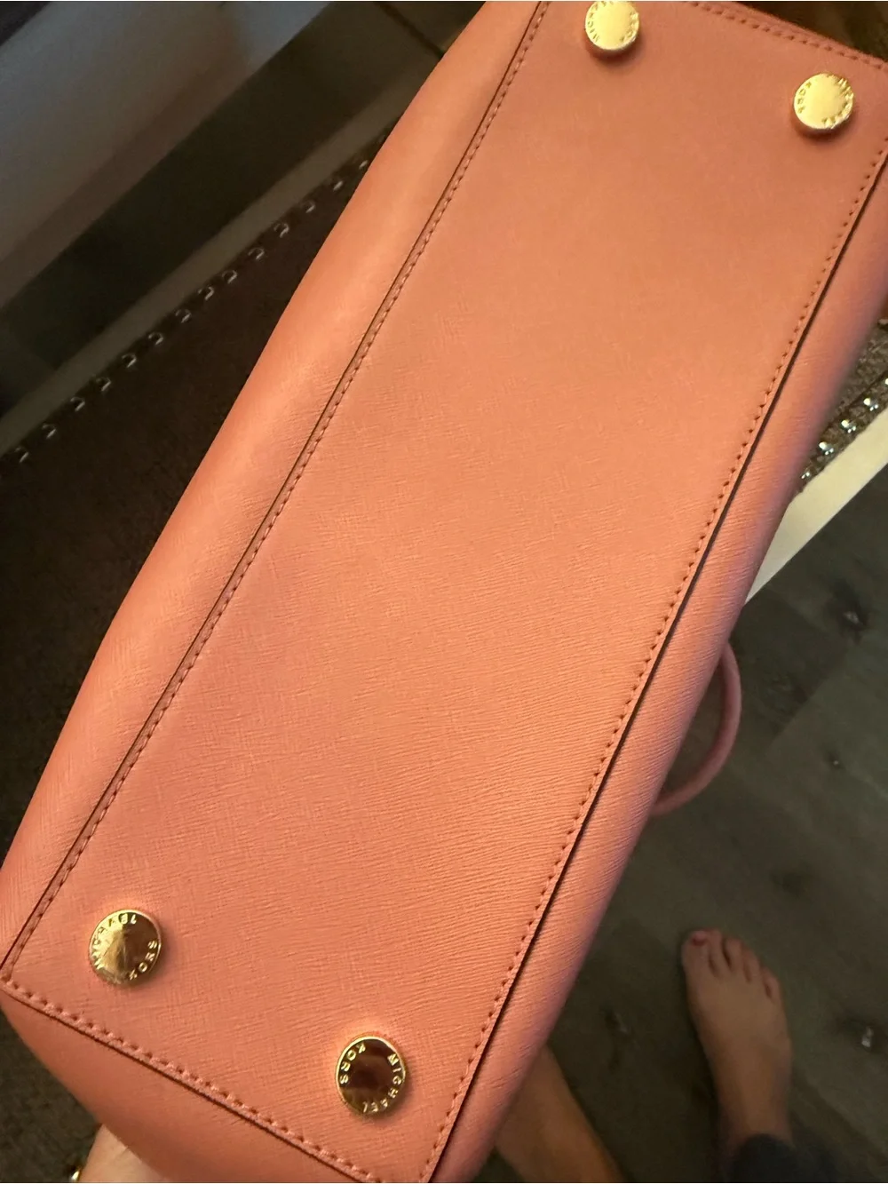 Michael Kors Rose Pink Saffiano Dome Satchel with Gold Accent